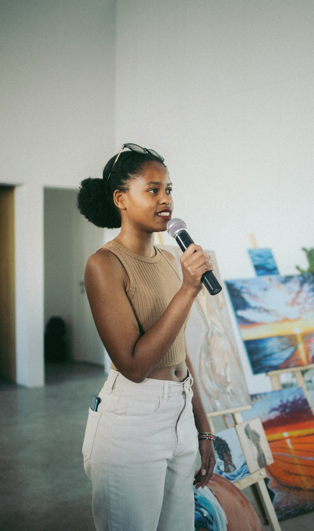 confident woman speaking to audience